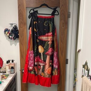 Whimsical Gothic Mushroom Print Patchwork Maxi Sundress